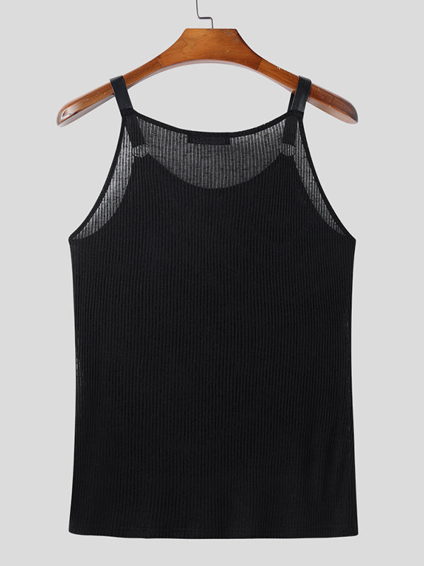 Mens Striped Textured Fitted Sleeveless Tank SKUL01119
