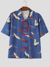 Men's Chinese Style Element Print Frog Button Short Sleeve Shirt SKUL56055