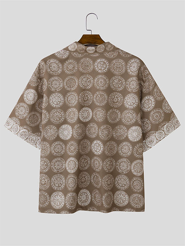 Men's Circular Embossed Print Contrast Color Half Sleeve Shirt SKUL40100