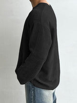 Men's Solid Color Textured Casual Long Sleeve T-Shirt SKUL38540