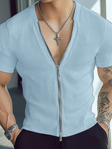 Mens Textured Zip-Up Short Sleeve Cardigan SKUL04303