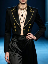 Men's Retro Party Gold Piping Double-Breasted Button Cropped Long Sleeve Blazer SKUL81157
