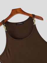 Men's Avant-Garde High Street Metal Chain Buckle Ribbed Tank SKUL70413
