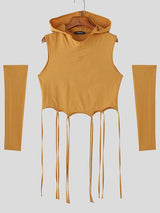 Men's Deconstructed Fringe Cropped Hooded Tank SKUL50507