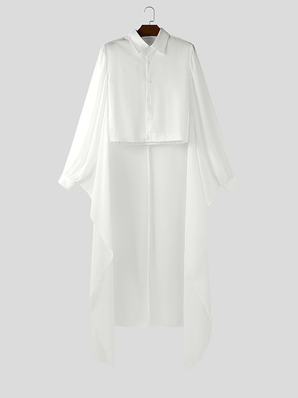 Men's Cape Patchwork Panel Semi Sheer Long Sleeve Shirt SKUL45327