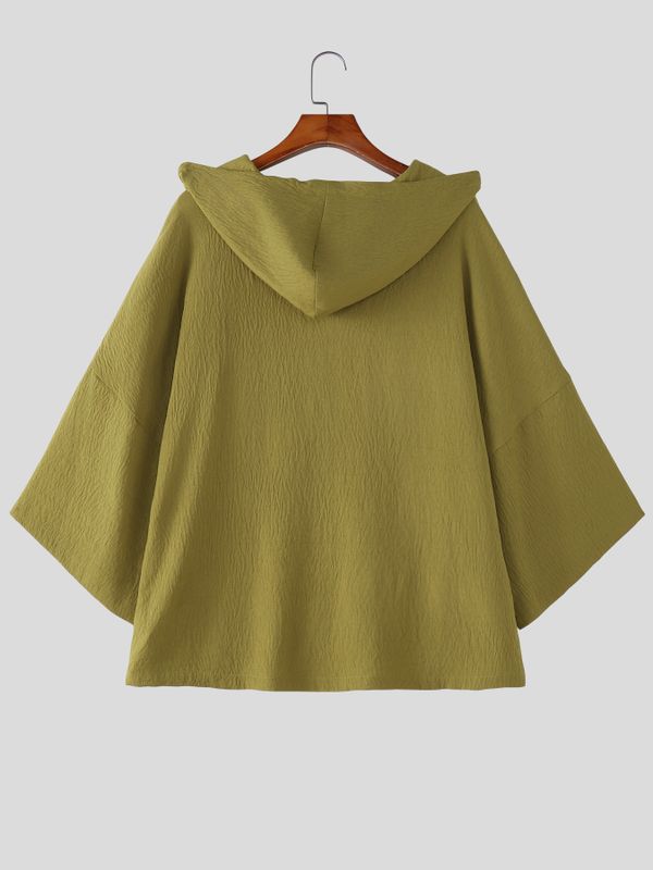 Men's Solid Color Hooded 3/4 Length Sleeve Shirt SKUL51722