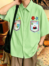 Men's Japanese Harajuku Style Playful Cartoon Print Short Sleeve Shirt SKUL69090