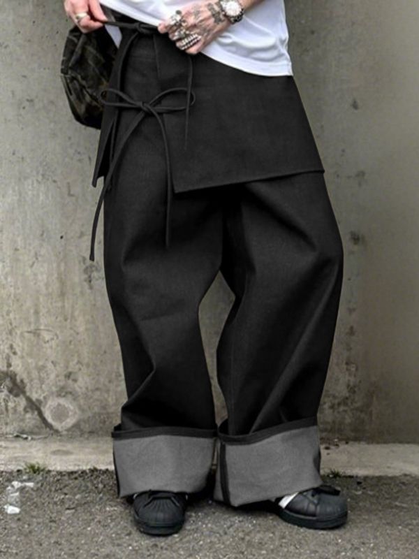 Men's Contrast Tie Rope Apron Style Loose Pant SKUL51261