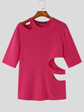 Mens Cutout Design Solid Half Sleeve T-Shirt SKUK13129