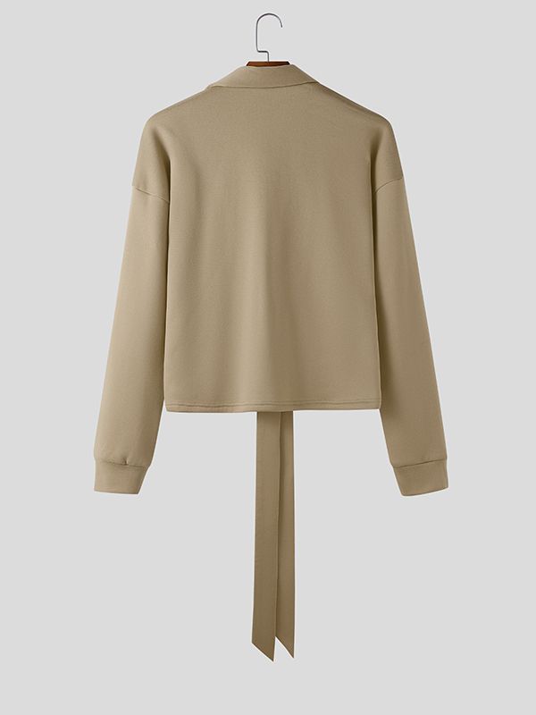 Men's Ribbon Patchwork Lapel Long Sleeve Hoodie SKUL43636