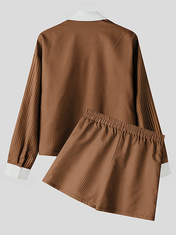 Mens Striped Print Colorblock Two Pieces Outfit SKUL07596