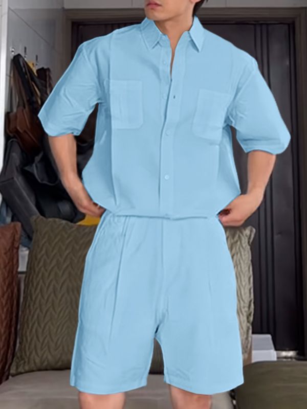 Men's Solid Color Pocket Casual Two Piece Outfit SKUL46213