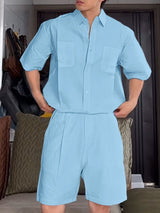 Men's Solid Color Pocket Casual Two Piece Outfit SKUL46213