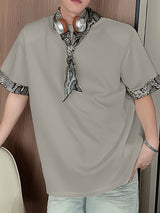 Mens Leopard Patchwork Crew Neck Short Sleeve T-Shirt SKUL13004