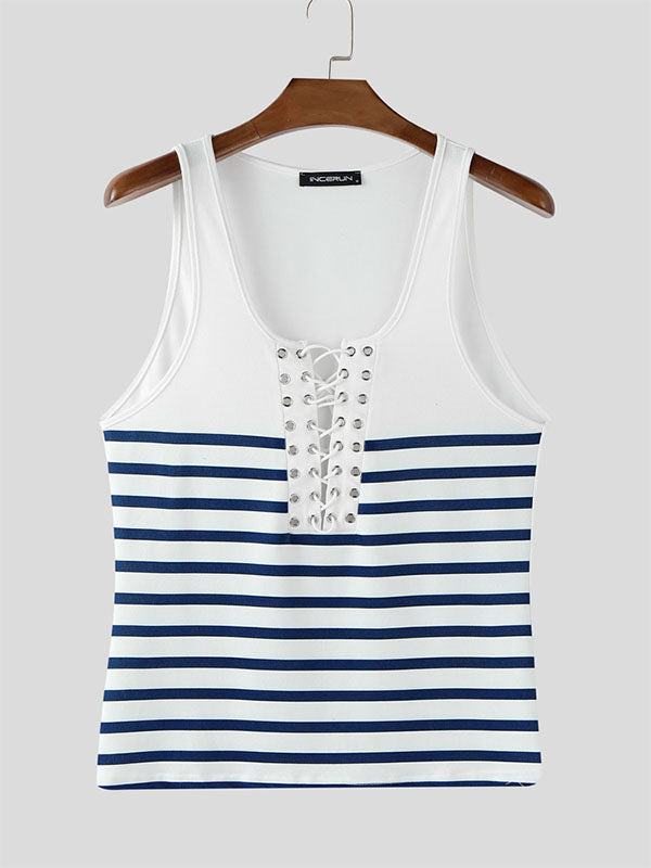 Men's Striped Color Block Casual Tank SKUL17991