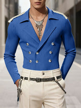 Men's Epaulet Patchwork Knitted Double Breasted Slim Fit Blazer SKUL39881