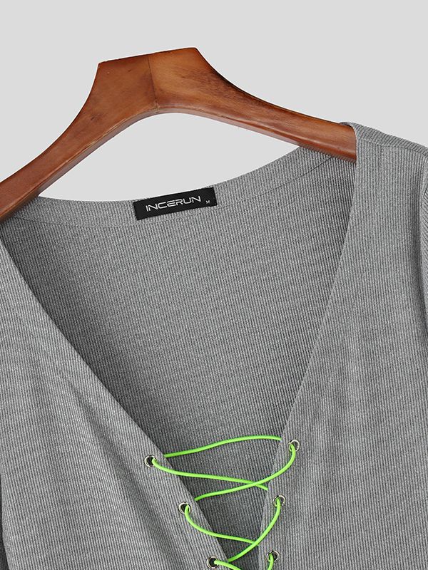 Men's Textured Drawstring Long Sleeve T-shirt SKUL42777