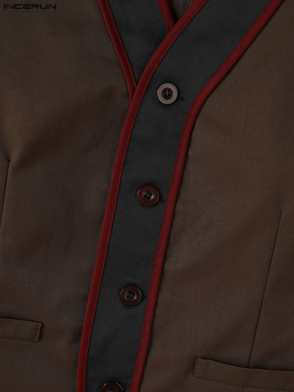 Men's Vintage Gentleman Formal Wedding Contrast Trim V-Neck Waistcoat SKUL83505