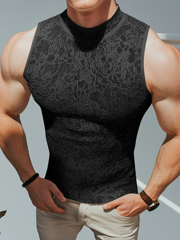 Mens Sheer Lace Mock Neck Tank SKUL05484