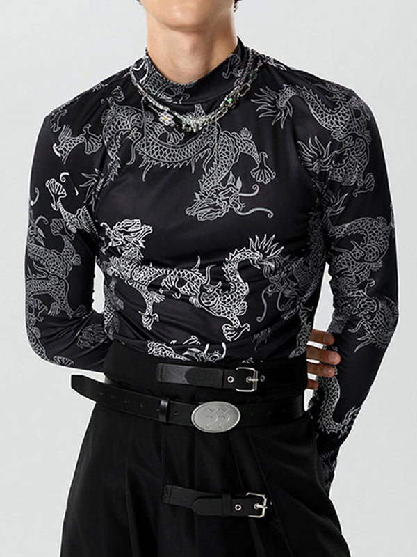 Mens Allover Dragon Print Long Sleeve T-Shirt SKUK26946