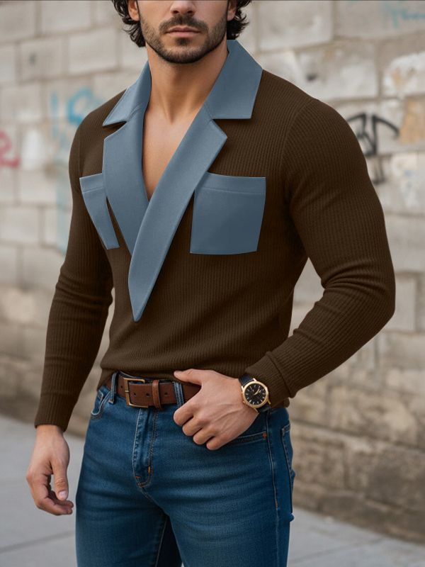 Men's Knit Textured Color Block Sweater SKUL45415