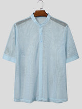 Men's Sheer Mesh Stand Collar Short Sleeve Shirt SKUL55516