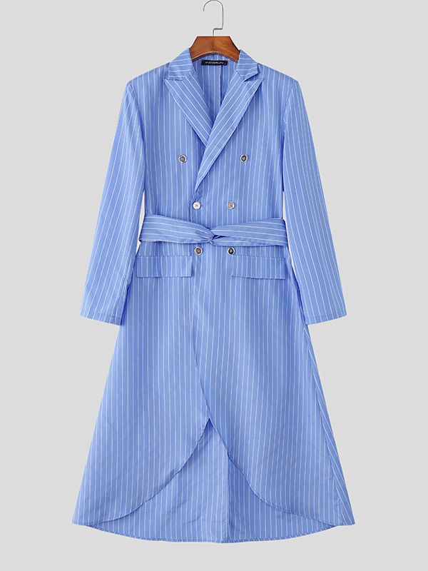 Men's Striped Asymmetrical Hem Long Sleeve Blazer SKUL33046