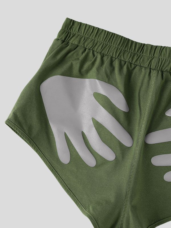 Men's Playful Subculture High-Street Reflective Hand Graphic Short SKUL68417