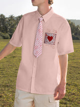 Men's Heart Print Colorblock Short Sleeve Shirt SKUL22250