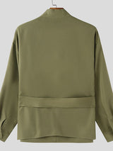 Men's Solid Color Lace Up Long Sleeve Shirt SKUL46165