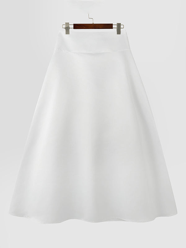 Mens Solid Color Waist-Tie Satin Skirt SKUL06532