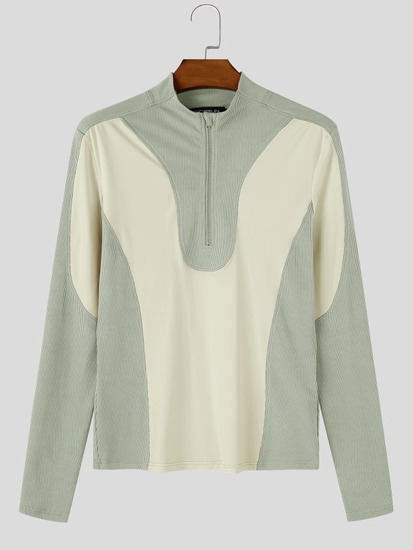 Men's Sporty Techwear Cross-Training Two-Tone Stand Collar Slim-Fit T-shirt SKUL84071