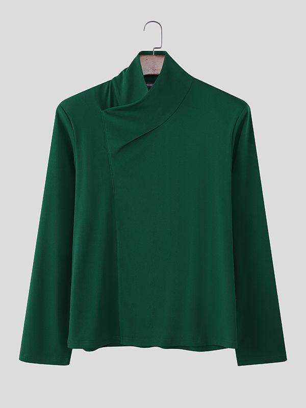 Men's Solid Color Asymmetric Placket Collar Long Sleeve Shirt SKUL50052