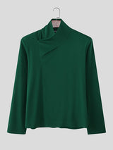 Men's Solid Color Asymmetric Placket Collar Long Sleeve Shirt SKUL50052