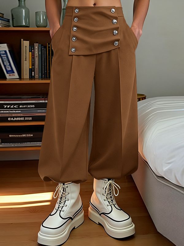 Men's Solid Color Double Breasted Wide Leg Pant SKUL46010