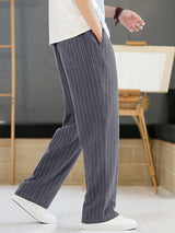 Mens Striped Drawstring Waist Casual Straight Pants SKUK33726