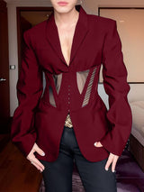 Men's Sheer Mesh Patchwork Long Sleeve Blazer SKUL41244