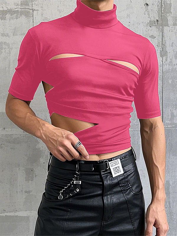 Mens Cut-Out Knit Short Sleeve T-Shirt SKUL09423