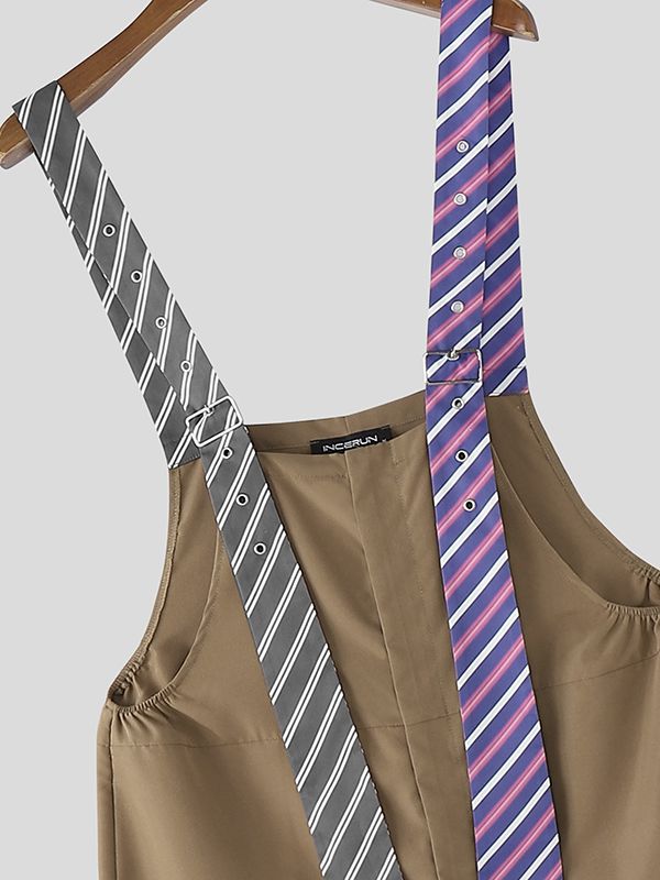 Men's Striped Tie Patchwork Jumpsuit SKUL50133