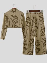 Men's Graffiti Print Cropped Two Pieces Outfit SKUL40124