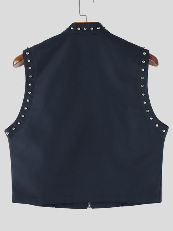Men's Punk Rock Studded Crop Zipper Waistcoat SKUL63109