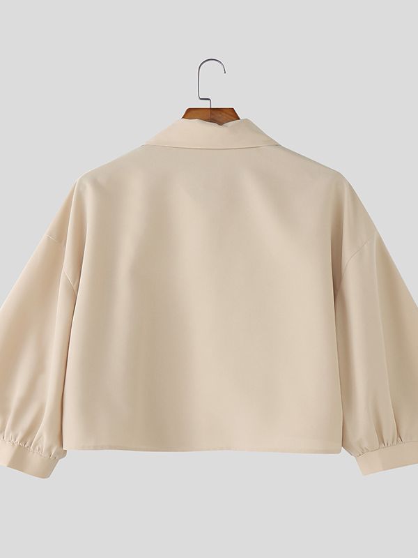 Men's Solid Color Cropped Puff Sleeve Shirt SKUL42634