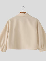 Men's Solid Color Cropped Puff Sleeve Shirt SKUL42634