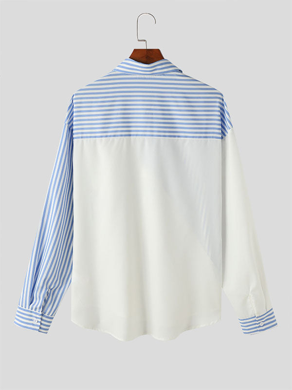 Mens Striped Color Block Long Sleeve Shirt SKUK71339