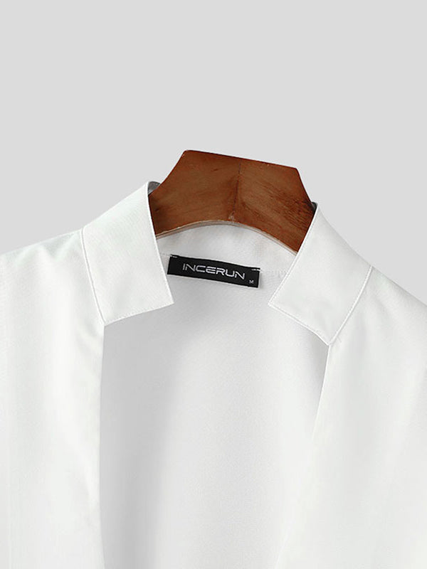 Mens Solid Color Deep V-Neck Long Sleeve Shirt SKUL01320