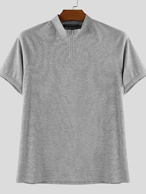 Men's Texture Half Zip Short Sleeve T-Shirt SKUL35294