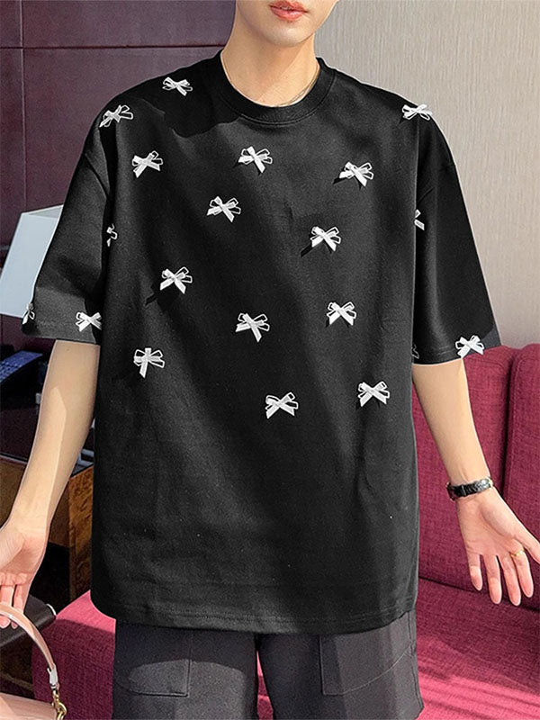 Mens 3D Bow Patchwork Casual Short Sleeve T-Shirt SKUL07818