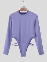 Men's Solid Color Crew Neck Long Sleeve Bodysuit SKUL38912