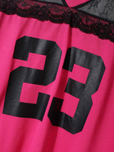 Men's Number Print Sheer Lace Patchwork Short Sleeve T-Shirt SKUL19020