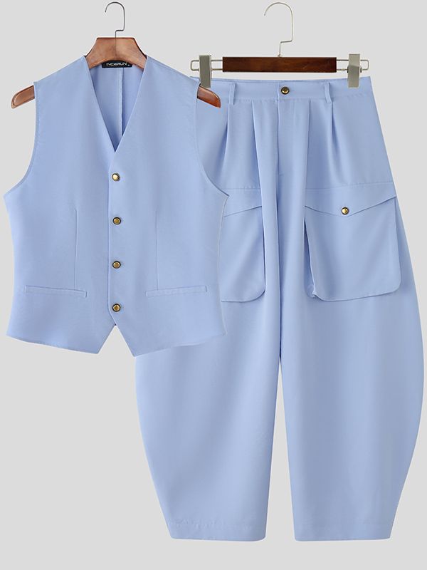 Men's Large Pocket Patchwork Two Pieces Outfit SKUL38993